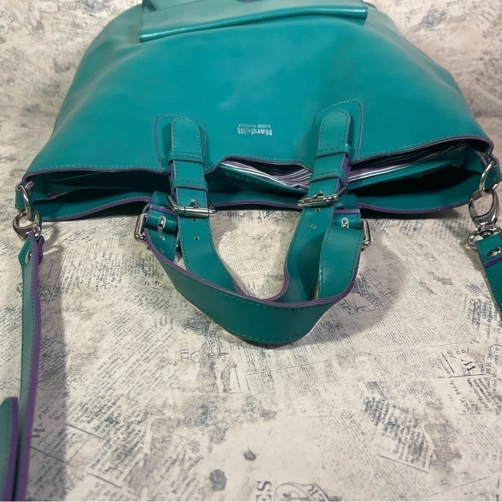 Nardelli Made in Italy Green Leather Large Tote Shoulder Work Bag